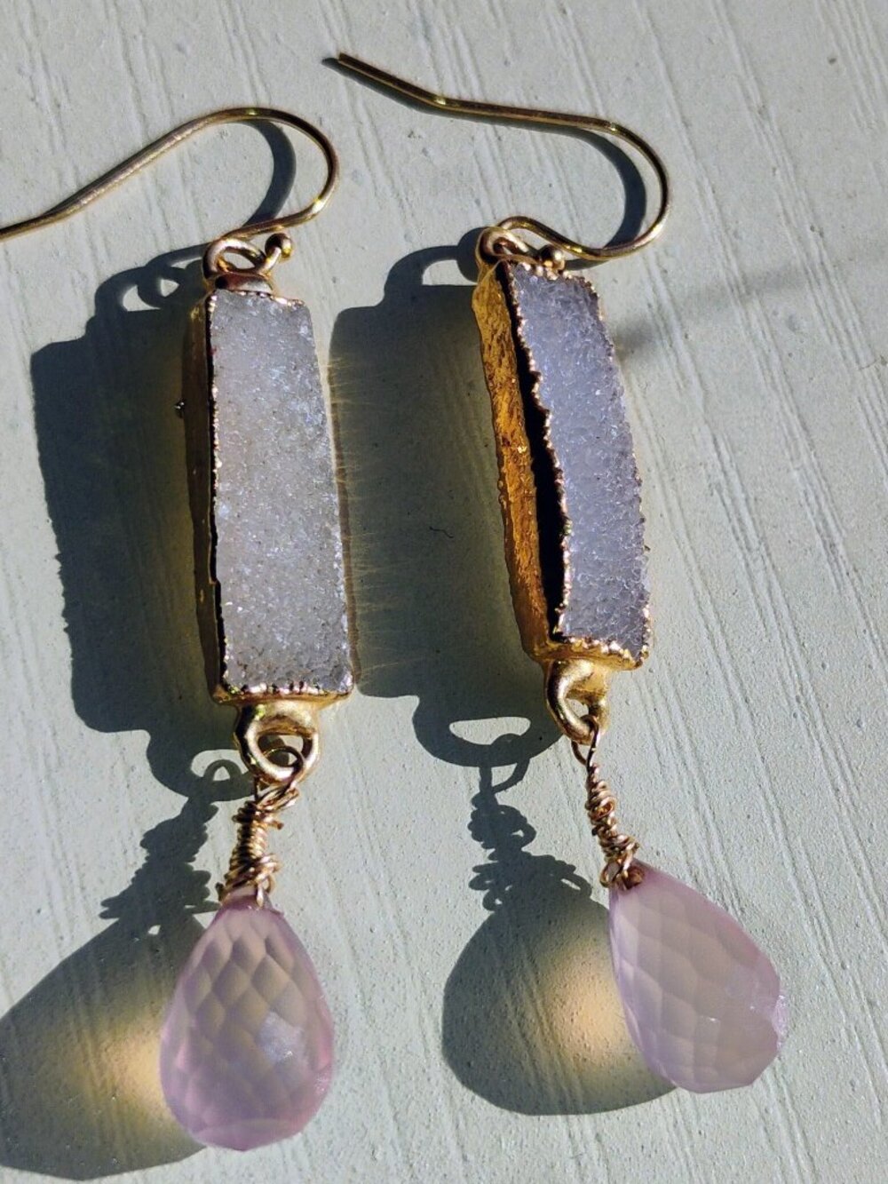 Druzy quartz & pink quartz earrings